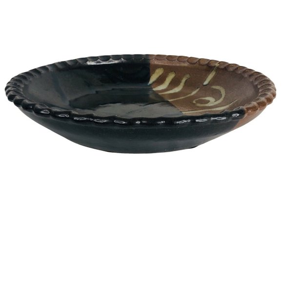 Claybanks Studio Art Pottery Pie Dish Plate Pan Brown Black Abstract Vintage - Picture 10 of 10